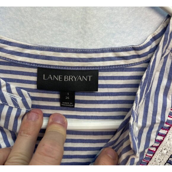 Lane Bryant Cotton Blue White Striped Button Front Sleeveless Tank Top Womens 26 - Picture 3 of 8